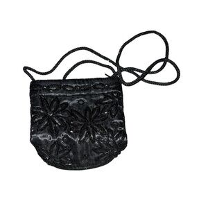 Vintage Black Beaded Satin Mini Bag